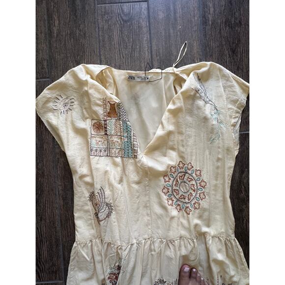 Zara Embroidered Dress Limited Edition Vanilla Beige Yellow Large 7521/059 - Picture 7 of 11